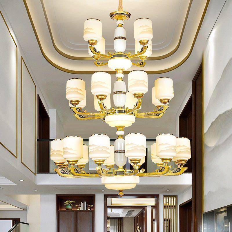 新中式复式楼大吊灯高档客厅灯2024照明卧室新款别墅高档吊灯 - 图1