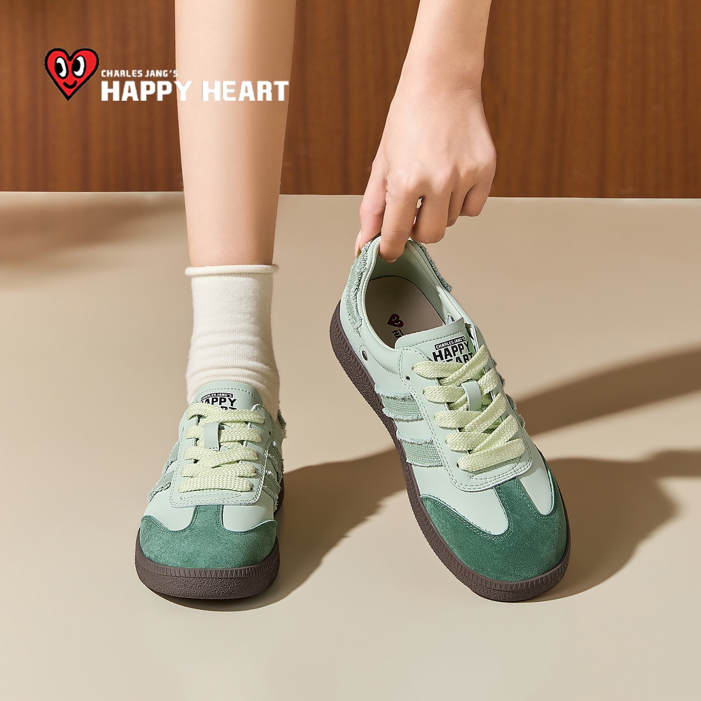 查尔斯桃心绿色德训鞋女款2026春季新款平底阿甘鞋运动鞋百搭女鞋,淘宝优惠券,粉丝福利购,淘宝优惠卷