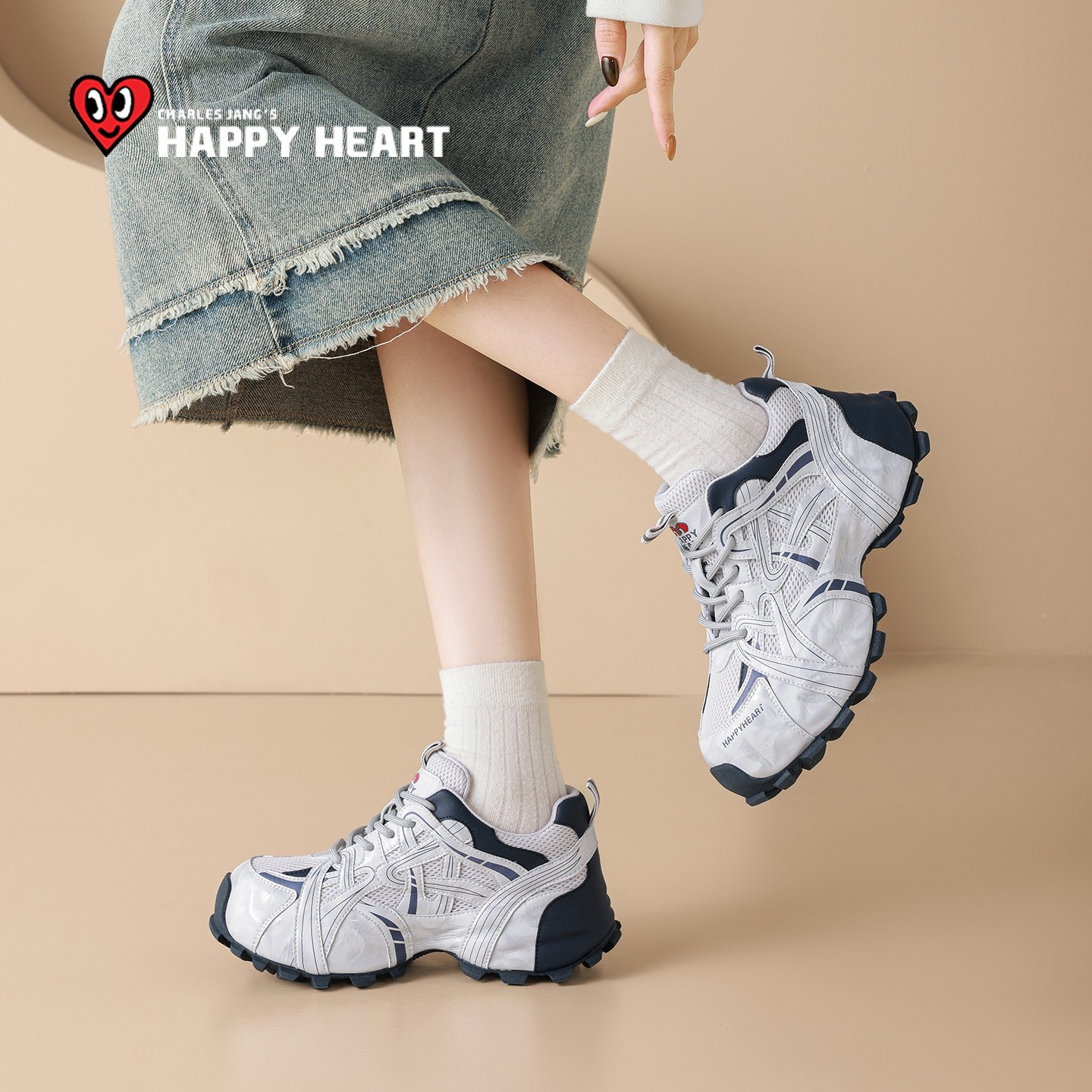 查尔斯桃心老爹鞋女款小个子增高2025冬季新款运动鞋厚底白色女鞋,淘宝优惠券,粉丝福利购,淘宝优惠卷