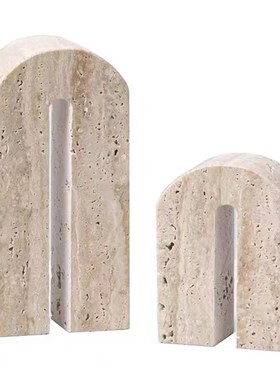 侘寂大理石洞石拱门几何艺术摆件样板房玄关客P厅别墅民宿酒店饰