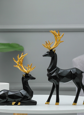 创意现代几何麋鹿工艺品摆件客厅酒柜摆设办公室玄关北欧装饰礼品