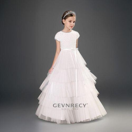 女童礼服2025新款高端白色蛋糕裙钢琴主持演出服儿童公主裙蓬蓬裙 - 图1