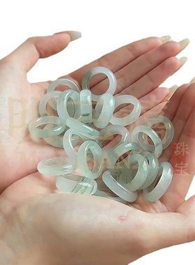 天山翠戒指d女小众飘花半山水翡翠色复古指环古风桃花酿素圈戒指