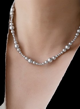 小众设计优雅白珍珠间隔串珠潮酷个性复古项链女卫衣配饰礼物