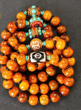 牦牛骨手串藏族饰品文玩臧式佛珠念珠骨头老料手链天珠男女款盘玩