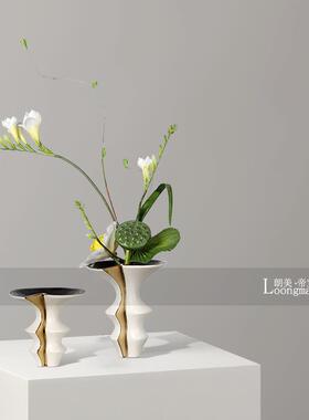 新中式侘寂风红色陶瓷小花瓶插花样板房客厅茶几卫生间花艺装饰品