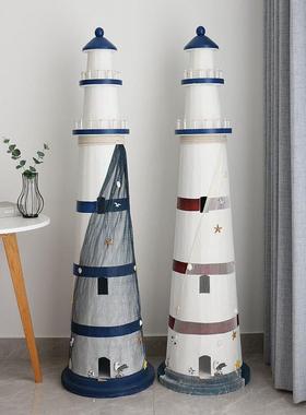 地中海木质做旧灯塔模型摆件家居装饰品创意海洋风工艺品餐厅摆设