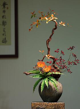 中古侘寂风陶瓷花瓶彷真插花酒店民宿会所玄关装饰新中式花艺摆件