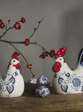 中式陶瓷乔迁新居创意鸡高档礼品客厅酒柜办公室玄关装饰公鸡摆件