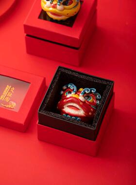 稀缺质感醒狮摆件国潮舞狮家居摆设礼盒狮头陶瓷工艺品车载客厅酒