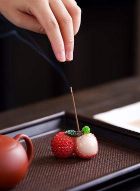 稀缺质感双荔枝趣味线香插茶玩茶桌配件家用室内香薰炉茶宠摆件