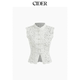 CIDER lace shirt lapel hollow slit vest disc button sleeveless top 114497602