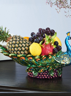 家居桌面孔雀果盘电视柜玄关装饰零食水果盘收纳树脂工艺品摆件