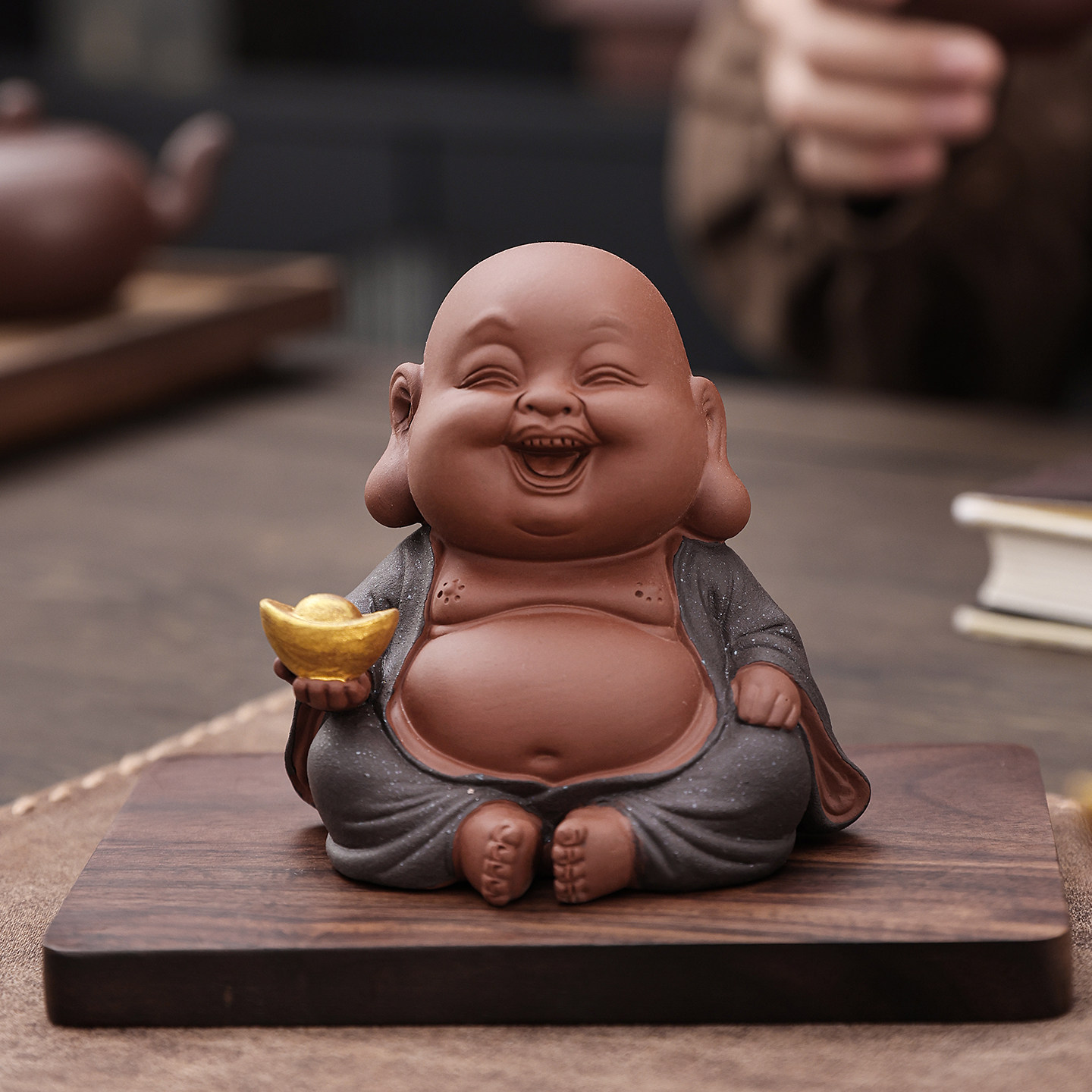 创意紫砂弥勒佛摆件笑口常开招财进宝茶室家居桌面装饰品中式禅意,淘宝优惠券,粉丝福利购,淘宝优惠卷