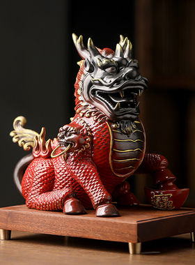 中式陶瓷火麒麟一对开业礼品客厅玄关装饰品办公室桌面家居工艺品