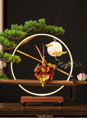 新创意茶桌装饰品陶瓷孙悟空灯圈摆件茶玩茶台配件禅意茶台摆件