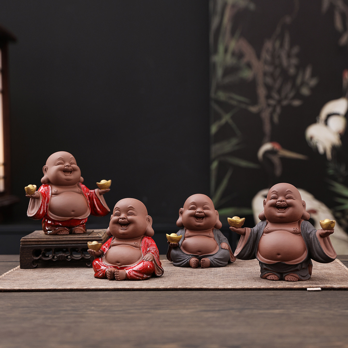 创意紫砂弥勒佛摆件笑口常开招财进宝茶室家居桌面装饰品中式禅意,淘宝优惠券,粉丝福利购,淘宝优惠卷