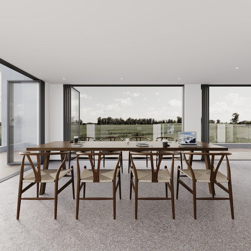 美式全实木长条工作台 公司职员多人办公桌接待洽谈会议桌椅组合 - 图2