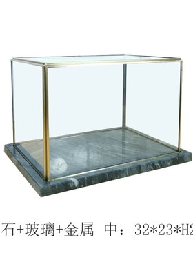 大理石方形玻璃罩摆件现代简约样板房H间展厅工艺品展示陈列防尘
