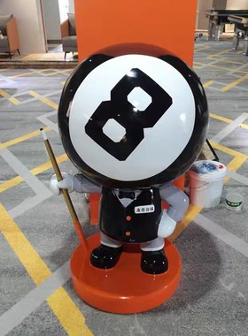 网红台球黑八落地大摆件台球厅俱乐部开业礼物卡通公X仔玻璃钢雕