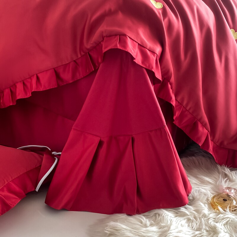 少女公主b爱心刺绣婚庆四件套大红色床单被套全棉结婚床上用品,淘宝优惠券,粉丝福利购,淘宝优惠卷