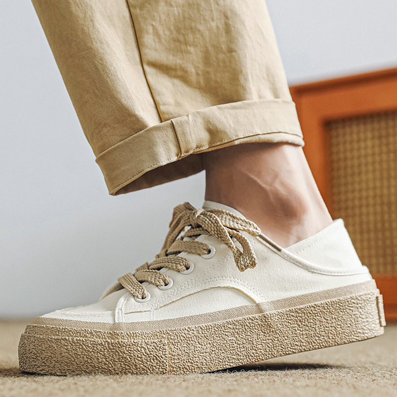 后跟可踩男鞋夏季踩脚o鞋半拖懒人半托帆布鞋厚底布鞋小众百搭板,淘宝优惠券,粉丝福利购,淘宝优惠卷