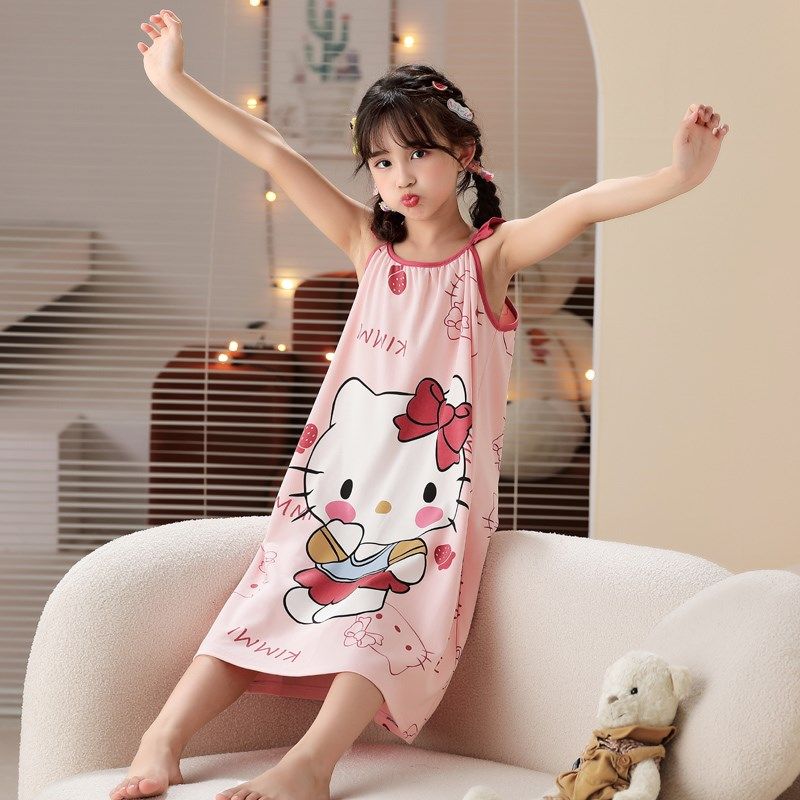 夏季吊带裙女童睡裙儿童薄款印花卡通家居服小女孩宝宝睡衣玉桂狗,淘宝优惠券,粉丝福利购,淘宝优惠卷