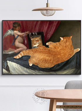 肥橘猫恶搞小众创意艺术北欧挂画文艺客餐厅背景装饰画酒店民宿画