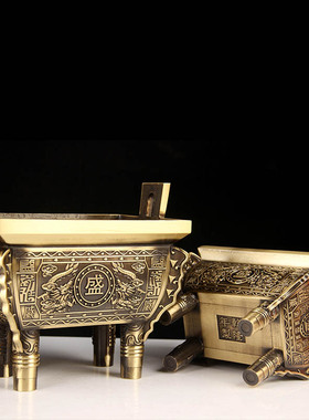 铜鼎摆件 铜双龙鼎摆件 铜鼎炉摆件 铜香炉摆件