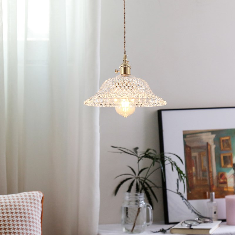 北欧餐厅吊灯三头复古店铺吧台民宿餐桌透明玻璃简约全铜小吊灯 - 图1