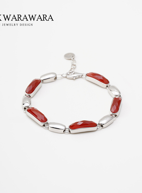 设计师款红玛瑙手链银镶精致手饰