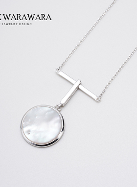 银镶贝母圆圈吊坠项链女毛衣链