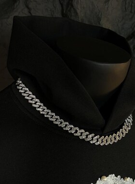 美式街头嘻哈潮流14mm古巴链男痞帅轻奢高级感配饰hiphop镶钻项链