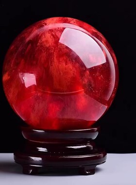 红色熔炼水晶球摆件开q业装饰五行属火大红吉祥珠大展红途客厅桌