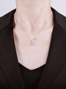 925银 一克拉莫桑女小众锁骨链礼物轻奢纯银饰品项链
