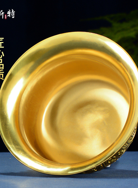 全铜如意聚宝盆摆件 家用米缸生财存钱铜盆 办公桌客厅玄关小摆件