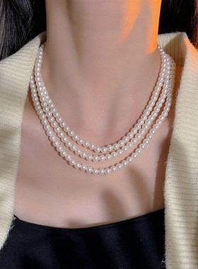 十里间【送礼自用都可以】法式浪漫三层珍珠项链百搭简约毛衣链