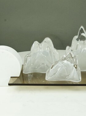 新中式摆件软装样板房间客厅玄关柜大理石底座亚克力托盘假山创意