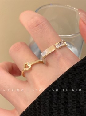 一眼爱上~简约时尚贝壳锆石设计感叠戴戒指女小众精致开口指环潮
