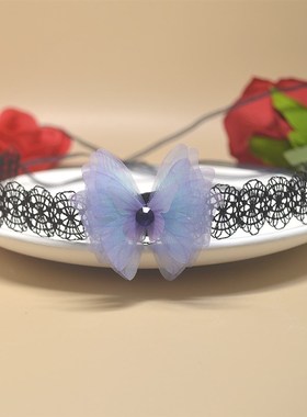 女短款森系超仙蕾丝锁骨链颈带蝴蝶手工项链性感美颈配饰脖子饰品