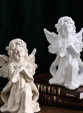 欧式复古天使摆件美式树脂石膏雕像雕塑小天使女孩桌面装饰品道具