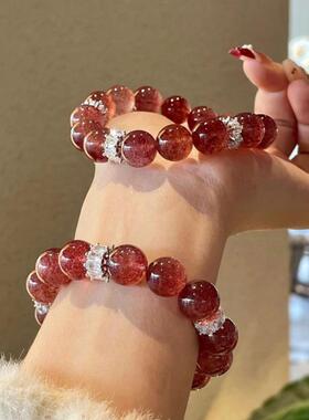 天然水晶鸽血红车厘子草莓晶手链女转运手串送闺蜜生日手饰礼物