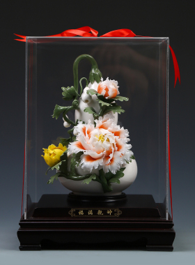 黼山堂福满乾坤陶瓷花葫芦摆件