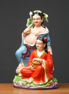 和合二圣神像陶瓷摆件夫妻和睦