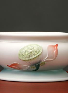 黼山堂彩绘莲花青莲香炉佛堂供奉