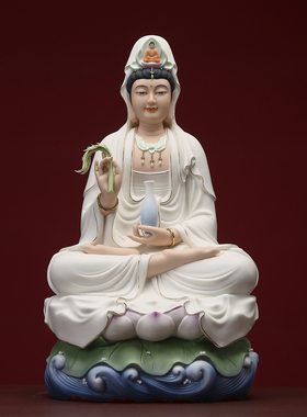 19英寸羊脂玉瓷莲慈观音佛堂摆件
