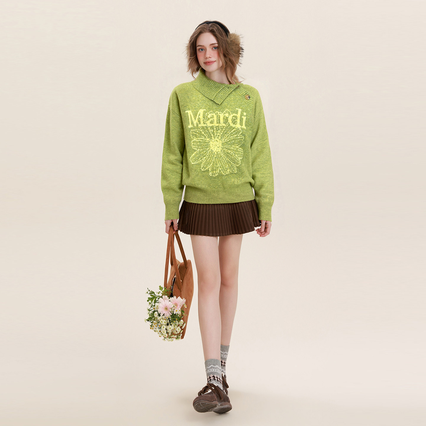 Mardi韩系彩绘雏菊毛衣女25冬季新款休闲轻奢慵懒风内搭针织上衣,淘宝优惠券,粉丝福利购,淘宝优惠卷