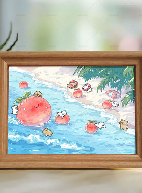 线条小狗夏日版简约温馨插画周边木质相框新款办公室成品摆台摆件