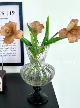 中古芬顿洒金琉璃花瓶高脚杯法式高级感艺术风灯花V器水养插花摆
