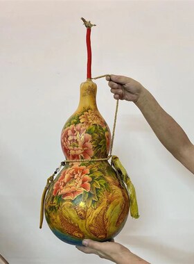 天然特大葫芦摆件烫烙画福禄图雕刻艺术客厅酒柜乔迁开.业装饰礼